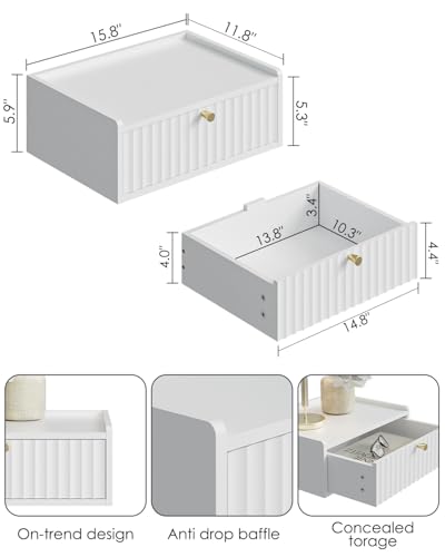 Floating Nightstand,Wall Mounted Night Stand with Drawer,Small Floating Shelves,Floating Wood Bedside Table for Bedroom、Living Room、Bathroom - color: White, style: Modern