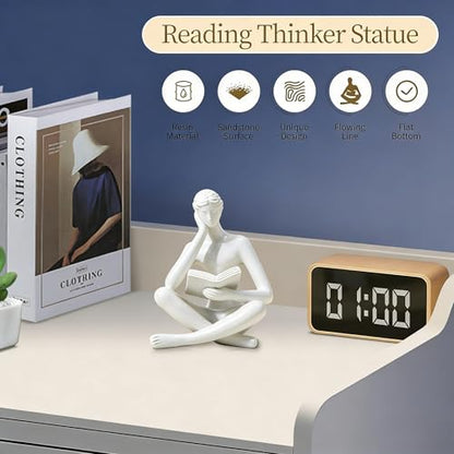 Bookshelf Decor Thinker Statue - Abstract Art Reading Thinker Sculpture Figurine Aesthetic, Modern Home Decoration for Living Room Office Shelves Coffee Table Desk Decor(White)