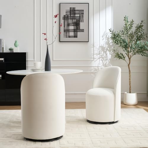 Penau Swivel Barrel Chair, Cream Velvet, Round Accent Seat | Velvet Upholstery, 360 Degree Swivel, Foam Cushion, Compact Indoor Seating, Dining Or Vanity Use