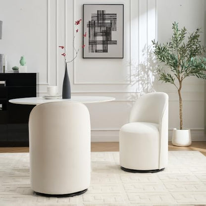 Penau Swivel Barrel Chair, Cream Velvet, Round Accent Seat | Velvet Upholstery, 360 Degree Swivel, Foam Cushion, Compact Indoor Seating, Dining Or Vanity Use