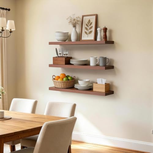 BAYKA Walnut-Like Floating Shelves 22.5in, 2 Pack, Wall Mounted Wall Decor | Easy Install, 22lbs Max Load, Hidden Bracket, Shelf for Bathroom Bedroom Kitchen Books Display Storage, Multi-Wall Compatible - color: E. Walnut-like - Timeless Traditional Style