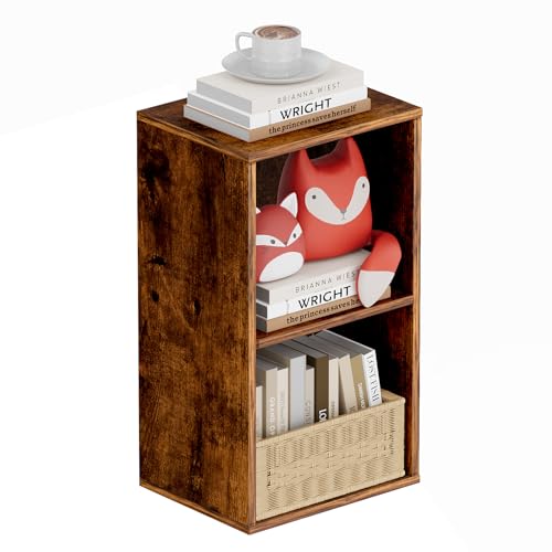 Book Shelf, Wooden Cube Storage Organizer with 11" Open Cubes, Stackable Bookcase for Room Divider Storage, Bookshelf for Living Room, Bedroom, Office (Indonesian Antique Oak, 2-Cube) - color: Indonesian Antique Oak, size: 2-Cube