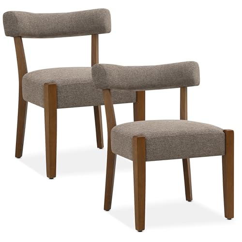 RNKSFX Upholstered Dining Chairs Set of 2, Walnut Wooden Kitchen & Dining Room Chairs, Mid Century Modern Fabric Farmhouse Dining Chairs Oversized Sturdy Rounded Chairs Curved Back, Tan Brown - color: Tan Brown