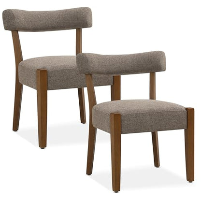 RNKSFX Upholstered Dining Chairs Set of 2, Walnut Wooden Kitchen & Dining Room Chairs, Mid Century Modern Fabric Farmhouse Dining Chairs Oversized Sturdy Rounded Chairs Curved Back, Tan Brown - color: Tan Brown