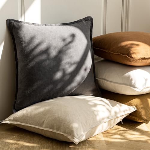 Foindtower Pack of 2, Decorative Linen Soild Throw Pillow Covers Soft Accent Cushion Case Boho Farmhouse Neutral Pillowcase for Couch Sofa Bedroom Living Room Home Decor 20 x 20 Inch Natural Beige - color: Natural Beige, size: 20" x 20" (Pack of 2)