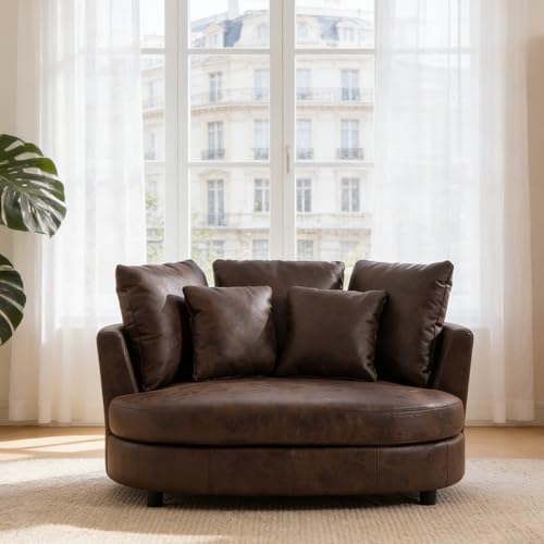Chifee & Vingol 55" W Oversized Accent Barrel Chair Large Round Chair Extra Large Armchair with 5 Pillows for Living Room,Bedroom,Home Theater,PU,Brown - color: 55"- Pu Brown