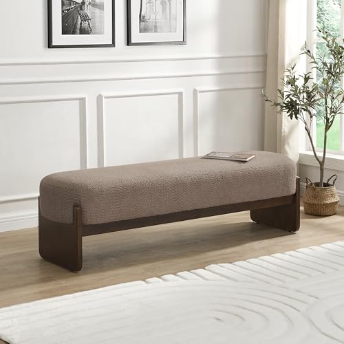 Christopher Knight Home Arden Minimalist Style Rectangular Loop Yarn Fabric Ottoman Bench, Rubberwood Frame, Entryway Bench, Living Room Sofa Extra Seat, End of Bed Footstool, Brown+Brown - color: Brown+brown