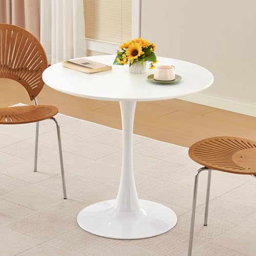 Round Dining Table, 31.5" Circle Tulip Table with Thickened Tabletop & Metal Pedestal, Mid Century Modern Bistro Table for Kitchen, Small Places, Living Room, Cafe (White) - color: Pearl White, size: 31.5"