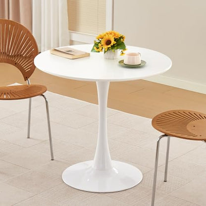 Round Dining Table, 31.5" Circle Tulip Table with Thickened Tabletop & Metal Pedestal, Mid Century Modern Bistro Table for Kitchen, Small Places, Living Room, Cafe (White) - color: Pearl White, size: 31.5"