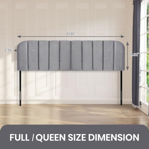 Queen Headboard Only - Upholstered Headboard for Bed, Easy Assembly, Velvet Covered Sponge, Place Between Bed & Wall, Adjustable Metal Legs with Non-Slip Pads, Grey - color: Gray, size: Queen