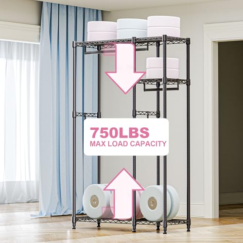 M MZG Heavy Duty Rolling Garment Rack 3 Tiers Adjustable Wire Shelving Clothes Rack with 3 Rods and Side Hooks,Storage Closet Clothing Rack Black 15.7" D x 43.3" W x 76.5" H - color: Black, size: 2 composition 15.7"D x 43.3"W x 76.5"H