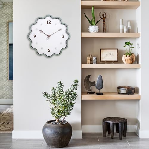 Wall Clock, Modern Small Wall Clocks Battery Operated 14 Inch, Silent Non-Ticking Analog Classic for Office, Home, Living Room, Bathroom, Kitchen, Bedroom, School(Light Green)
