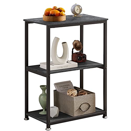 VECELO Tall End Side Table,30" Height Nightstand with 3-Tier Storage Shelf for Living Room Bedroom Office Hallway Study - color: Carbon Grey, size: 1-Pack