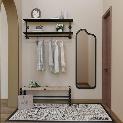 Black Clothes Rack 48in, 2-Tier Wall Mounted Garment Rack with Real Wood Shelf, Heavy Duty Hanging Clothes Rack, Multi-Purpose Hanging Rod, Space-Saving Closet Storage - color: Black, size: 2T48IN