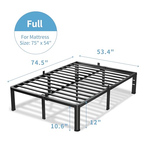 VIPSHOW 12 Inch Full Bed Frame with Round Corners No Box Spring Needed | 3500lbs Heavy Duty, Under bed storage, 4 mattress stoppers, Headboard holes, Noise-free, Easy assembly & rubber covers - size: Full, style: 12 Inch