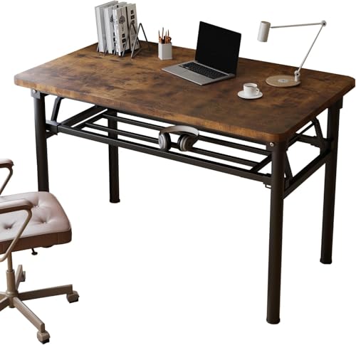 Folding Desk, 31.5" Foldable Desk for Small Spaces - Space Saving Folding Computer Desk, Portable Compact Design for Home Office, Bedroom, Dorm & Apartment, No Assembly Required - color: Frame：black/Board：rustic Brown, size: 31.5"*19.7"