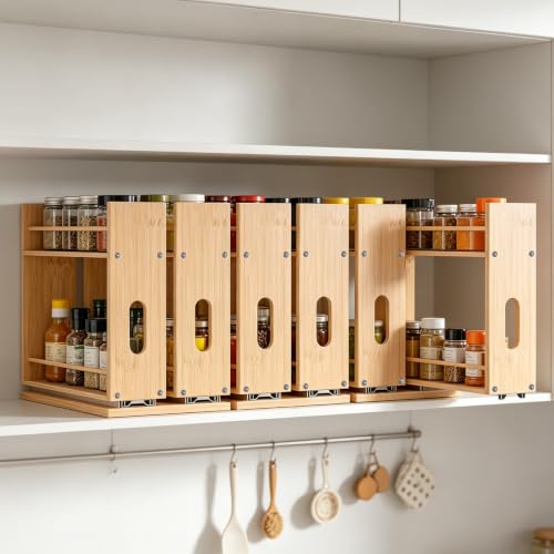Bamboo Spice Rack Organizer for Cabinet, Pull Out Seasoning Rack Kitchen Spice Organizer, Sliding Spicy Shelf Pantry Countertop Vertical Organization, 2 Drawers, 2-Tier - size: 6" Wide, 2 Drawers(1.85" Wide), 2-Tier