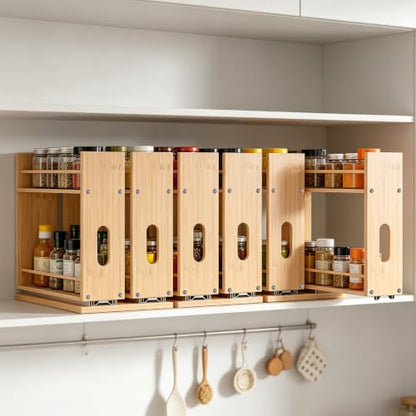 Bamboo Spice Rack Organizer for Cabinet, Pull Out Seasoning Rack Kitchen Spice Organizer, Sliding Spicy Shelf Pantry Countertop Vertical Organization, 2 Drawers, 2-Tier - size: 6" Wide, 2 Drawers(1.85" Wide), 2-Tier