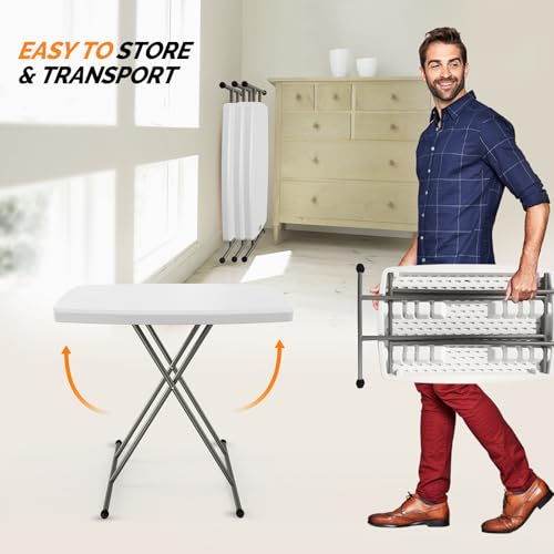 VINGLI Small Adjustable Folding Table, 13.8 in-28 in Height Personal Laptop TV Tray, HDPE Plastic Top with Steel Frame, 30 inch, White - color: White, size: 32"