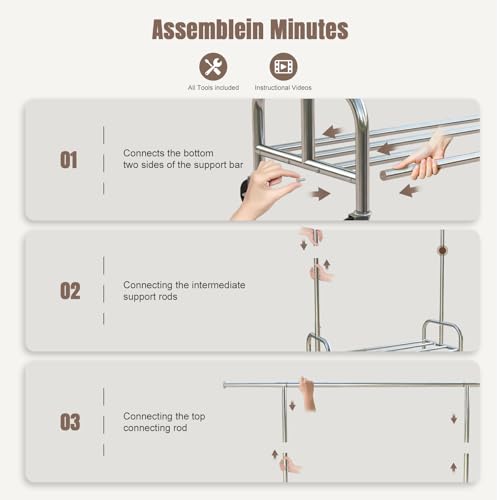 Heavy Duty Rolling Garment Rack with Wheels, 550LBS Clothing Rack | Sturdy Metal Frame, Spacious Hanging Storage, Clothing Organizer for Bedroom, Closet, Laundry Room & Home Organization