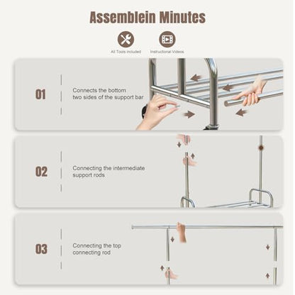Heavy Duty Rolling Garment Rack with Wheels, 550LBS Clothing Rack | Sturdy Metal Frame, Spacious Hanging Storage, Clothing Organizer for Bedroom, Closet, Laundry Room & Home Organization