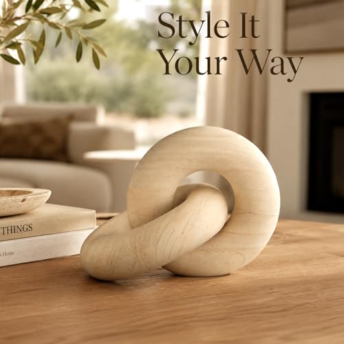 Novabright 3 Pcs Wood Knot Decor, Chain Link Decor, Rustic Home Décor Accents for Coffee Table, Modern Farmhouse Decorative Objects for Bookshelf, Entryway & Mantle, Natural, Black, Brown