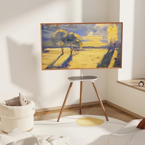 Tripod TV Stand for 43-65" TVs, Swivel, White | Height-adjustable easel TV stand, wood media shelf, cable management and VESA up to 400x400 - color: White, size: 43–65 Inch TVs