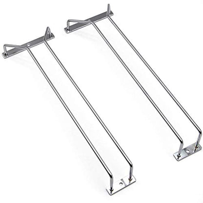 14-Inch Wine Glass Rack, Under Cabinet Wine Glass Holder Stainless Steel Chrome Finish Stemware Rack - Hanging Stemware Holder for Cabinet Kitchen Bar, Set of 2 - color: Silver Chrome, size: 14 Inch 2 Pack
