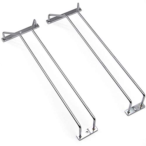 14-Inch Wine Glass Rack, Under Cabinet Wine Glass Holder Stainless Steel Chrome Finish Stemware Rack - Hanging Stemware Holder for Cabinet Kitchen Bar, Set of 2 - color: Silver Chrome, size: 14 Inch 2 Pack