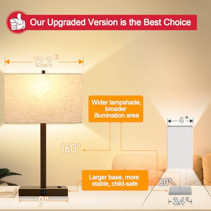 Lynnoland 21" Set of 2 Table lamp with USB A+C & AC Outlets, Touch Control 3-Way Dimmable Nightstand Lamps for Bedroom Living Room Office Reading, Line Shade Touch Lamps, 3000K LED Bulbs Included - color: (2 Pack)Nature Line & Bronze with Gold Edge (Base)