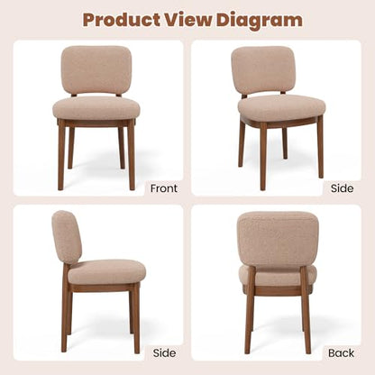 Wooden Dining Chairs Set of 2, Boucle Upholstered Kitchen Chairs with Solid Wood Legs, Mid Century Modern Dining Chairs, Farmhouse Side Chair with Hardwood Frame for Dining Room, Khaki - color: Khaki, size: Set of 2