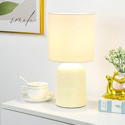 Maye Small Ceramic Table Lamp for Living Room and Bedroom,Modern Kids Night Table Lamp,Φ6.3×H13IN,Bulb Excluded,Cream - color: Cream