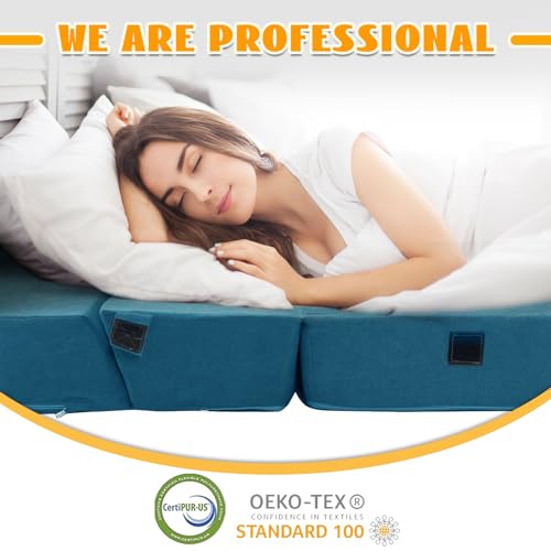 jela Foldable Sofa Bed, Convertible Sleeper Lounge Chair Floor Mattress Floor Couch with Backrest, Fold Out Futon with Washable Miss Fabric Cover for Guest Room, Living Room (83"x33",Teal) - color: Miss Fabric Light Blue