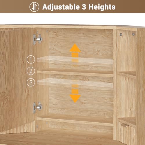 Corner Vanity Desk with Lights and Charging Station, Makeup Vanity with Lights, Vanity Set with Mirror and Storage Stool, Makeup Table with Drawers, Rotating Shelves (Natural Oak) - style: Natural Oak