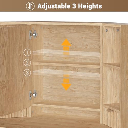 Corner Vanity Desk with Lights and Charging Station, Makeup Vanity with Lights, Vanity Set with Mirror and Storage Stool, Makeup Table with Drawers, Rotating Shelves (Natural Oak) - style: Natural Oak