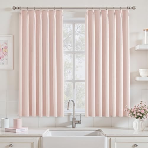 UHITECH Black Out Curtains 54 Inch Long Blackout Drapes for Bedroom Pink | Pinch Pleated, Suitable for Kitchen/Small Window/Nursery, Sun Blocking, Thermal Insulated, Noise Reducing, Room Darkening - color: #04 Pink, size: 40"W x 54"L (Pack of 2)