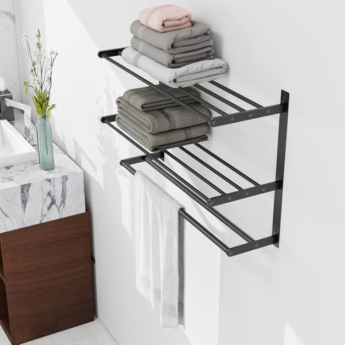 Bethom Bathroom Towel Rack with 2 Bars, 24 Inch Towel Shelf, Matte Black | 3-Tier Hotel Towel Racks for Bathroom Wall Mounted, Bath Towels Storage, Stainless Steel - color: Matte Black, size: 24IN (2 Bar)