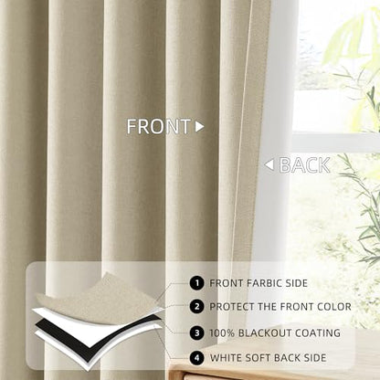 ChrisDowa Natural Blackout Curtains 45 Inches Long 2 Panels for Bedroom | Room Darkening,Light Blocking,Thermal Insulated,Faux Linen,Farmhouse,Grommet,Window Treatment,Drapes,Living Room,52x45 - color: Natural Linen, size: 52"W x 45"L (Pack of 2)
