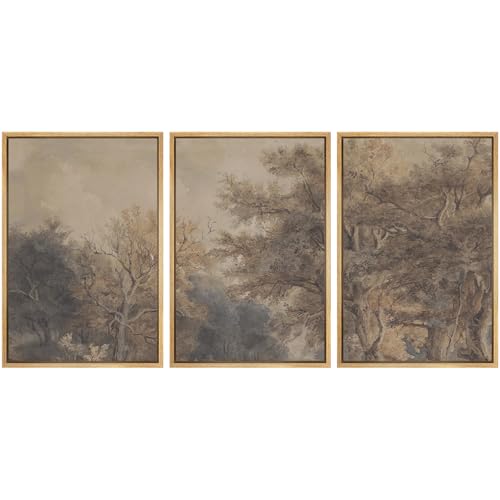 SIGNWIN Framed Canvas Print Wall Art Set Vintage Woodland Sketch Earth Tone Forest Tree Illustrations Modern Art Contemporary Minimal Ultra for Living Room, Bedroom, Office - 16"x24"x3 Natural - color: A26-2507-yuk08, size: 16"x24"x3 Panels Natural