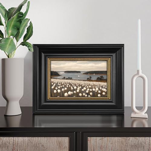 Gatheroad Black Framed Vintage Canvas Wall Art Prints, Coastal Floral Landscape Art Picture, Retro Rustic Aesthetic Nautical Bathroom Decor, Classic Home Accent for Living Room Bedroom Office, 8x10in - color: Pale Blossoms, size: 8X10inch