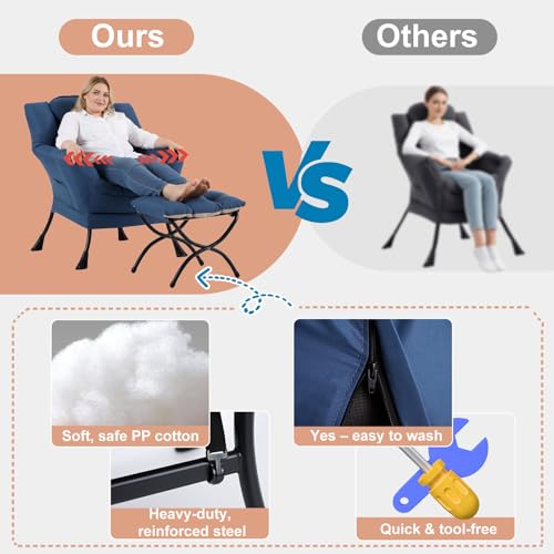 Lazy Chair with Ottoman, Comfy Reading Chair for Bedroom, Blue | Comfy Bedroom Accent Chair with Washable Removable Cover and extra throw pillow for Living Room Dorm - color: Peach Royal Blue