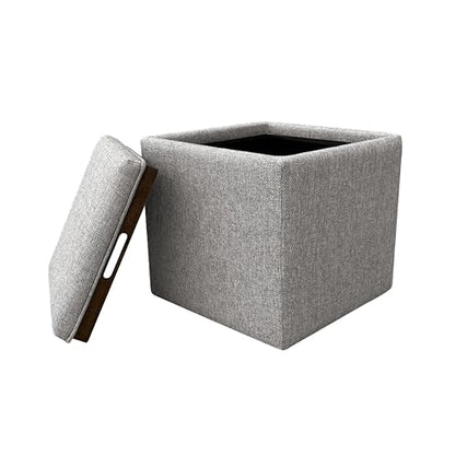 HomePop 17.5" Storage Ottoman with Tray Top - Grey Woven - color: Grey