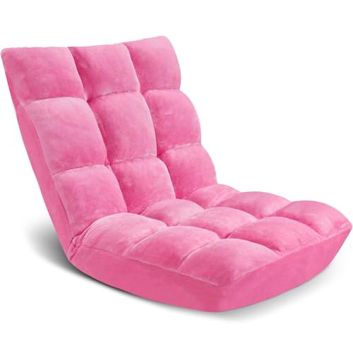 Floor Chair 14 Adjustable Positions w/Back Support, Padded Lazy Sofa w/Breathable Cotton & Skin-Friendly Coral Velve for Reading Meditating Gaming,Pink - color: Pink