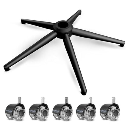 24''(60cm) Criss Cross Home Office Swivel Chair Base Replacement with Rubber Casters, Heavy Duty Desk Chair Reinforced Metal Leg, Universal Caster and Gas Cylinder Size, Matte Black - color: Style B-bundle