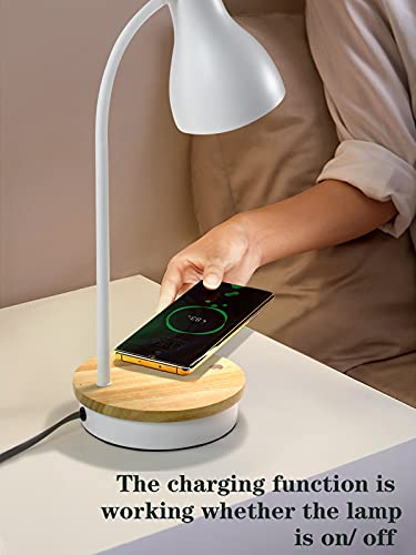 LALISU Metal Desk Lamp Wireless Charging Table Lamp Touch Reading Lights Arc Desk Lamps for Bedroom, 3 Way Dimmable Bedside Lamp with USB Charging Ports Lamp for Study Room and Office (White) - color: White