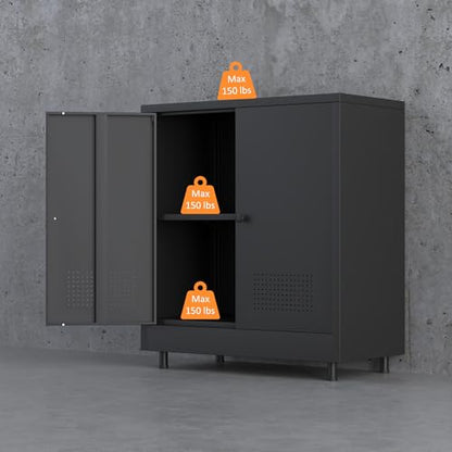Metal Storage Cabinet with 2 Doors and Adjustable Shelf, Steel Accent Sideboard Buffet Cabinet for Home, Office, Garage, Entryway, Living Room, Kitchen Pantry and Dining Room (Black) - color: Black