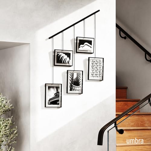 Umbra Exhibit Picture Frame Set, Adjustable Wall Mount, Set of 5, Black | Steel construction, customizable layout, damage-free hanging, fits 4x6 and 5x7 photos, includes mounting hardware - color: Black, size: Set of 5, style: 5-Opening