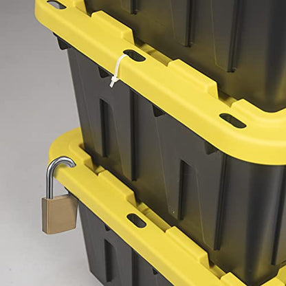 CX Heavy Duty 12-Gallon Stackable Plastic Storage Bins with Lids, 4 Pack | Storage totes for garage organization, Stackable containers, weather-resistant, snap lid, 12.5H x 16.3W x 21.8D, Black/Yellow - size: 12 Gallon