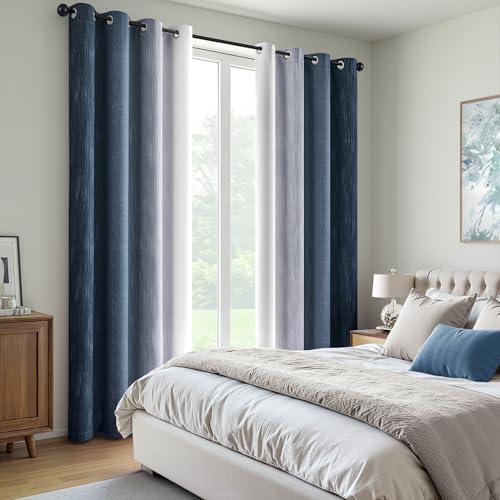 MIULEE Navy Blue and Greyish White Ombre Blackout Curtains 52Wx84L Set of 2 | Full Room Darkening,Thermal Insulated,84 Inch Long,Grommet Drapes for Bedroom/Living Room,Modern Window Treatments - color: Navy Blue and Greyish White, size: 52"W x 84"L (Pack