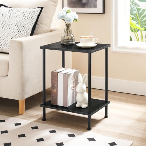 HOOBRO End Table, Small Side Table, Nightstand with 2-Layer Storage Shelves, Sofa Table for Small Spaces, Living Room, Bedroom, Stable Frame, Easy Assembly, Black BB09BZ01 - color: Black